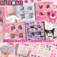 Sanrio Kuromi Cinnamoroll สติ๊กเกอร์สำหรับเด็ก DIY สำหรับสาวๆน่ารักไดอารี่แลปท็อปโทรศัพท์สติกเกอร์กันน้ำ DIY 100ชิ้น