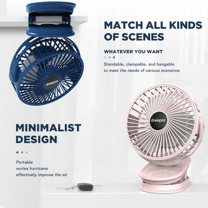 Dreepor Electric Clip Fan Portable Silent Desk Clip Fan Strong Wind USB