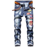 Dsquared2 Brand Mens Denim Pants Mens Casual Slim DSQ Badge Embroidery Hole Jeans Vintage Stretch Denim Trousers Streetwear