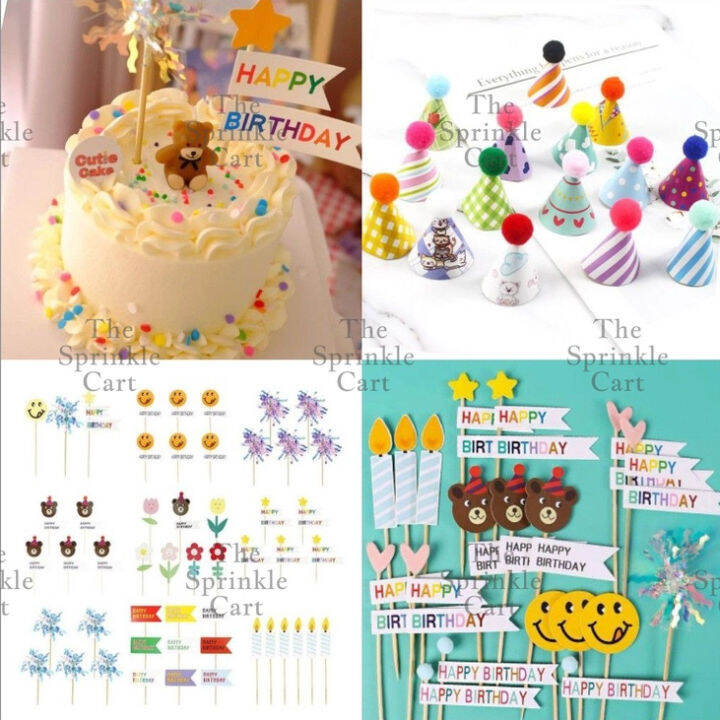 Korean Happy Birthday Cake Topper Kraft Paper Cupcake Topper for Party Decoration Baking