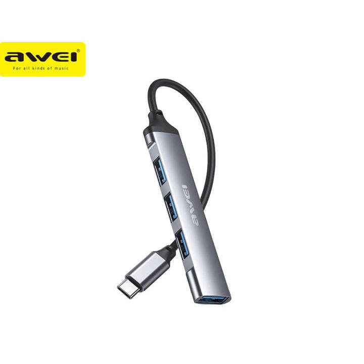 Awei CL150T 4Ports USB2.0 Hub Docking Station TypeC with 130mm Cable Plug and Play Multiport