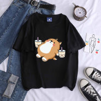 เสื้อยืดคอตตอนฤดูร้อน Womens T-shirt Summer Aesthetic Illustration Shiba Inu Cotton T-shirt Student เสื้อยืดลำลองฤดูร้อน S-5XL