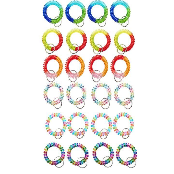 24-pcs-colorful-spring-wrist-coil-keychain-stretchable-wrist-keychain-bracelet-wrist-coil-wrist-band-key-ring-chain