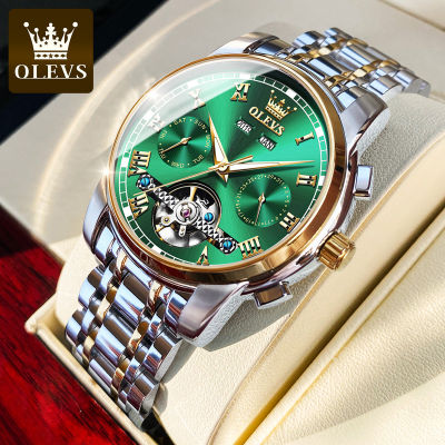 OLEVS Automatic Mechanical Men watches stainless STEEL Waterproof date Week Green Fashion CLASSIC WRIST watches releg hombre
