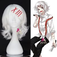 Anime Tokyo Ghoul Juzo Suzuya Juuzou Pure White Heat Resistant Cosplay Costume Wig 5 Red Hairpins wig cap