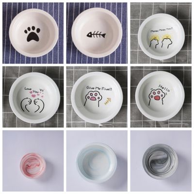 TECHOME New Cute Patterns Ceramic Pet Bowl Cute Cat Bowl Water Basin Dog Pot Pet Drinking Eat Bowl Round Ceramic Bowl Feeders