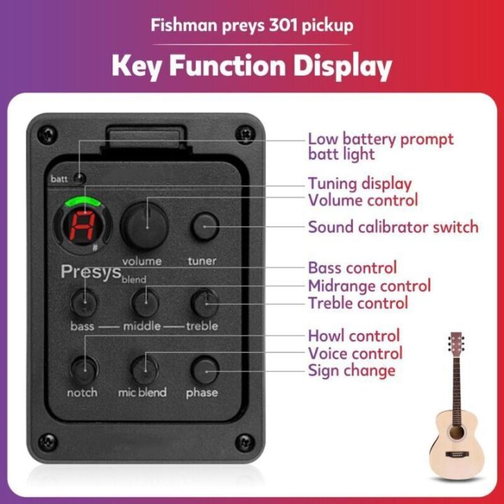 4-band-301-eq-จูนเนอร์ไมโครโฟนเพียโซผสมผสานกีตาร์โปร่งปิ๊กอัพปรีแอมป์เครื่องจูน-lcd-การควบคุมกีตาร์ที่จับกีตาร์