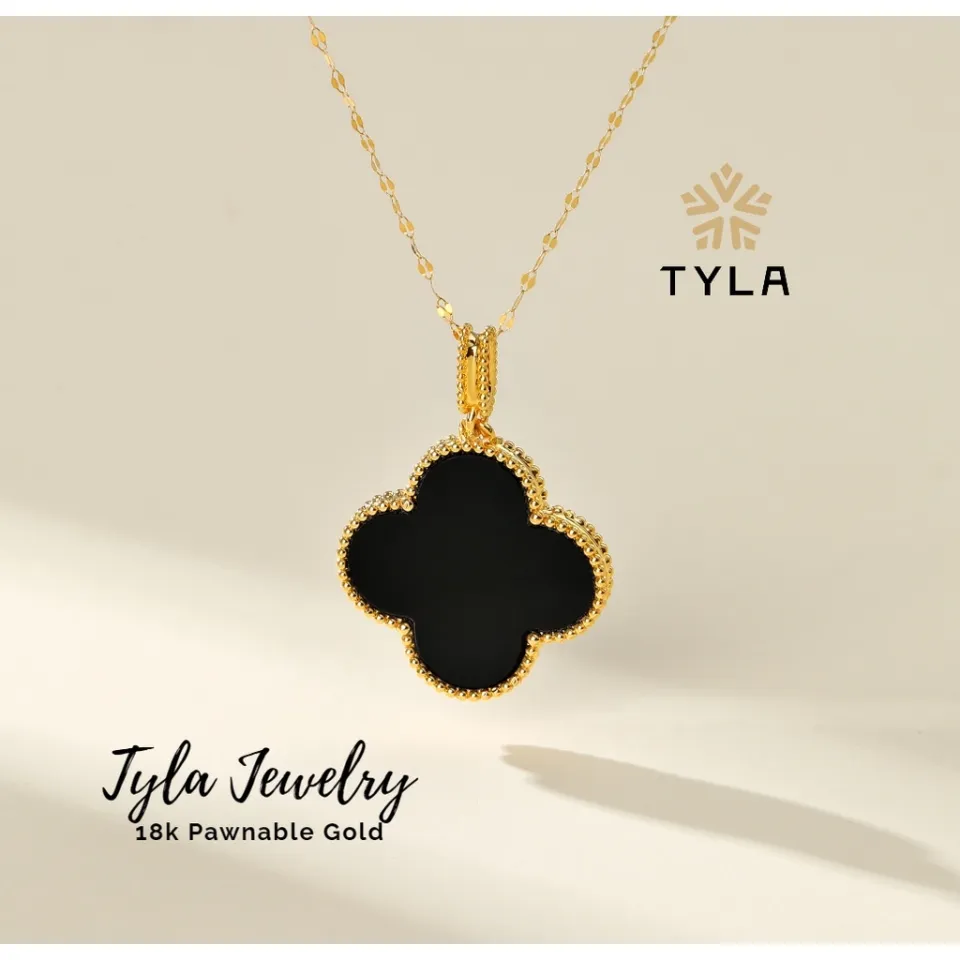 18 K Gold Plated Four Leaf Clover Necklace Black By SR Collection