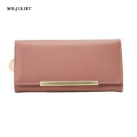 Bfhn Mr. สีทึบ JULIET กระเป๋าสตางค์พับได้หลายช่องใส่บัตรได้หลายช่องแบบเรียบง่าย