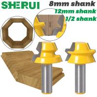 2pc Lock Miter Router 22.5 องศากาว Joinery Router Bit－1/2－12mm 8mm Shank เครื่องตัดไม้ Tenon Cutter สําหรับงานไม้