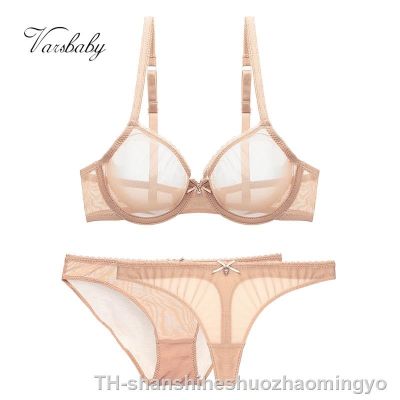 【CC】✺ↂ  ultra-thin cup mesh lace underwear transparent unlined 1 bra 2 panties plus size bra set for ladies