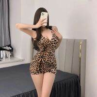 Womens Leopard Print Fun Lingerie Lace Ol Secretary Uniform Seductive Passion Midnight Charm Sexy Night Wears for Ladies