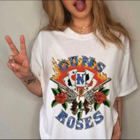 Cartoon Guns Roses Letter Punk Tshirt Print Graphic Clothes Tees Tshirt Gildan