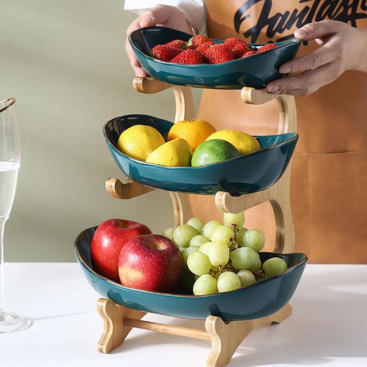 1/3 Tiers Plastic Fruit Plates With Wood Holder — wowporium