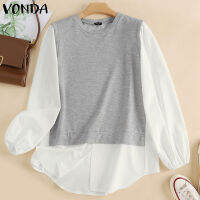 VONDA เสื้อสเวตเชิ้ตแขนยาวคอกลมทรงหลวมเสื้อกันหนาวแบบมีตะเข็บเดินทางหรูหราของผู้หญิง (ลำลองสไตล์เกาหลี) #2