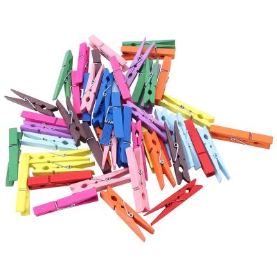 3-Inch Large Natural Colorful Wooden Clothespins, Set of 50 Pins, Assorted Colors