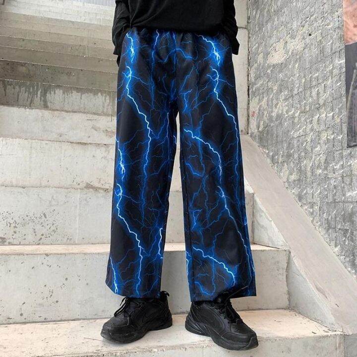 tthouse-ready-stock-summer-lightning-printed-high-waist-wide-leg-pants-straight-leg-casual-pants-for-men-and-women-korean-style-ins-harajuku-bf-wind-pants-uni-pants-seluar-lelaki-seluar-lurus-kasual-w