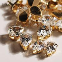 Hisenlee AAA 5x7mm Crystal Clear Drop Shape Exquisite 3D Cubic Zirconia Gem Golden Single Claw Set DIY Crystal Stone 50pcs