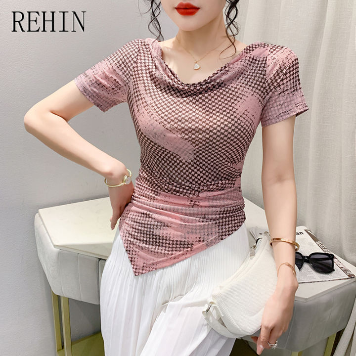 rehin-เสื้อยืดผู้หญิงแขนสั้นพิมพ์ลายหมึก-เสื้อไม่เหมือนใครแฟชั่นใหม่ฤดูร้อน