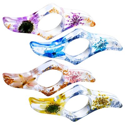 4 Pcs Dried Flower Resin Thumb Book Holder-Handmade Resin Holders Light Weight Book Opener Bookmarks (Wave Style)