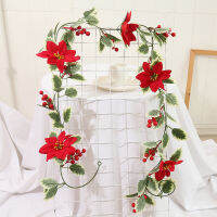 2M Christmas Garland จำลอง Cane Red Berries ใบหวาย Xmas Party ตกแต่งปีใหม่ DIY แขวน Ornaments