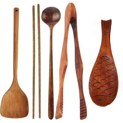 Wooden Cooking Utensils Kitchen Utensils Set with Wok Spatula Food Tongs Cooking Spoon Chopstick Rice Paddle