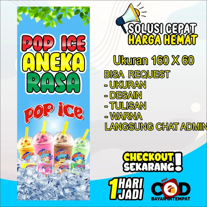 Spanduk Banner Minuman Berdiri Aneka Pop Ice Custom Free Desain Ukuran X Lazada Indonesia