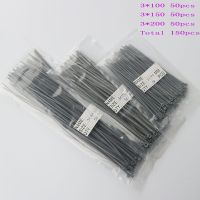 150pcs 3x100 3x150 3x200mm Assorted Self-locking Nylon Cable Ties Black Plastic Zip Tie Loop Wire Wrap Zip Ties