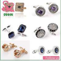 AD8T2 Super Shinny Gift คริสตัล มงกุฎ Cufflinks for Mens เสื้อเชิ้ต Cuff Links สีน้ำเงิน Novelty Luxury