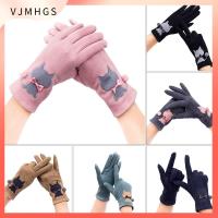 VJMHGS ผ้ากำมะหยี่กำมะหยี่ ถุงมือสำหรับผู้หญิง แมวน่ารักๆ หน้าจอสัมผัสหน้าจอ ถุงมืออุ่นฤดูหนาว สวีทตี้ การขับรถ ถุงมือกันลม ฤดูหนาวรักษาความอบอุ่น