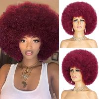 High Puff Afro Curly Wigs With Bangs Natural Blonde Synthetic Hair Afro Kinky Curly Wig For Black Woman Heat Resistant Daily Use Hand Tool Parts Acces