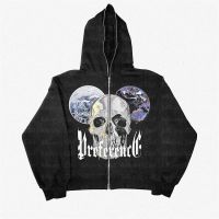 [Qinqin clothing]Hip Hop Joggers Sweatshirt Korean Fashion Punk Sport Coat Pullover Skull Graphics Gothic Long Sleeve Zip Hoodie Y2k Jacket Men