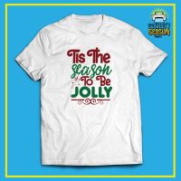 เสื้อยืดผ้าฝ้ายเสื้อยืดผ้าฝ้าย เสื้อยืดคริสต์มาสChristmas Theme White DTF T-Shirt - Merry and Jolly