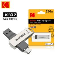 KODAK Type-C USB คู่แท้3.K273 2แฟลชไดร์ฟ256ตัวจุความจำกิกะไบท์ Pendrive ขนาด256GB Gratis Ongkir U Disk แบบหมุนได้