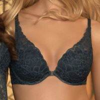 Annebra บราเสริมทรง ตะขอหน้า คอวี มีโครง เสริมฟองน้ำ Front Closer Push up Mold bra deep V Neck รุ่น AB1-537 สีฟ้าเข้ม