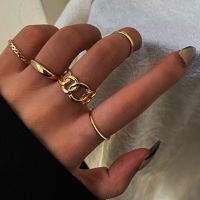 [Free ship] European and cross-border retro five-piece open geometric ring Korean version of ins cold joint set female