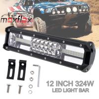 MovFlax 7D 12นิ้ว324W Triple Row Spot Flood Combination Off Road Light ขับรถโคมไฟรถทำงาน Light Bar สำหรับ Suv/ รถบรรทุก /Atv