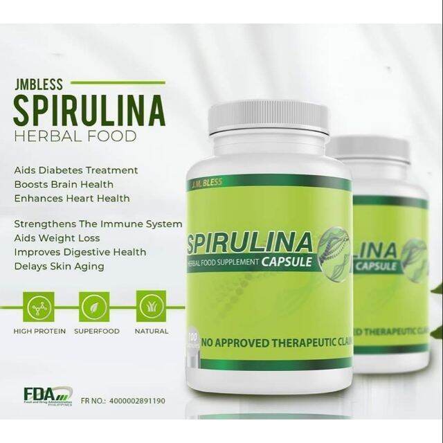 JM BLESS Spirulina "Super Food" Capsule 400mg 100 Caps Weight