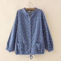 ร้อน, ร้อน★Plus Size Cute Printed Women Blouse Long Sleeved Vintage Tops Fork Blusas with Pockets