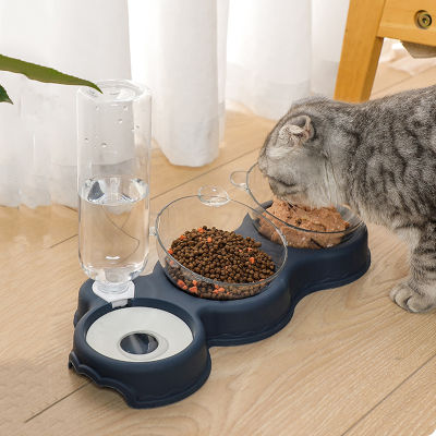Cat Automatic Feeder พลาสติก3-In-1ชามอาหารสุนัขชามคู่อ่างเก็บน้ำอัตโนมัติเครื่องดื่ม Cat Feeding อุปกรณ์เสริม