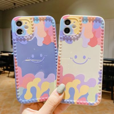 Watercolor Smiley Straight Edge Soft Casing For 13 12 11 Pro Max Xs X XR 6 6S 7 8 Plus SE 2020 6P 7P 8P 6+ 6s+ 7+ 8+ Xsmax 12Mini Glossy Phone Case Full Back Cover