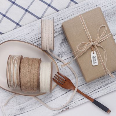 5M Natural Jute Rope Ribbon Bow Craft DIY Wedding Vintage Jute Cord Twine Gift Wrap Sewing hemp Party Christmas Home Accessories Gift Wrapping  Bags