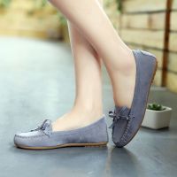 GCGCTOP READY STOCK Size35-40 Womens Bow Tassel Suede Shallow Slip On Soft Moccasin Loafers