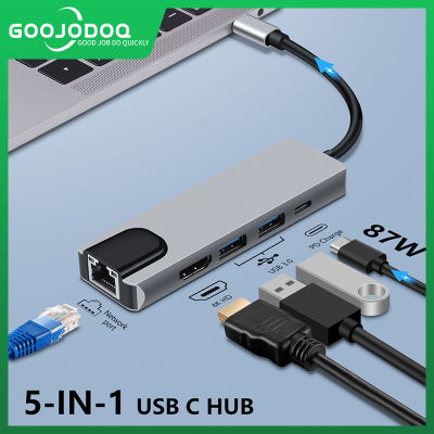 เคสGOOJODOQ USB C Hub HDMI Gigabit Ethernet Rj45 Lanอะแดปเตอร์สำหรับMacbook Pro Air 13 15 iPad Thunderbolt 3ประเภทCฮับUSB USB C Dock PD Charge