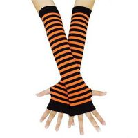 FEATSHOP64FE8 Women Girls Soft Striped Long Sleeve Arm Cover Elbow Mitten Wristband Knitted Gloves Fingerless Long Glove