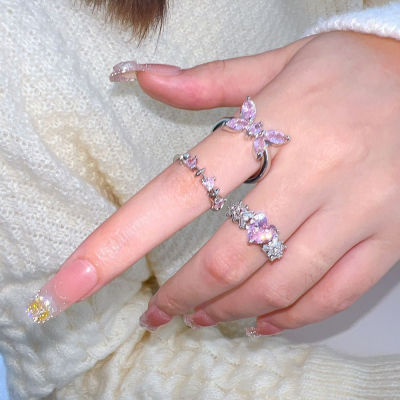 Temperament Rings Rings For Girls Cool Style Rings Party Gifts Rings Pink Rings Crystal Rings Y2K Style Rings