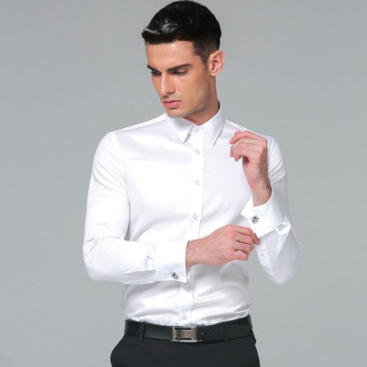 High Quality Men's Formal Shirts French Cuff Business Slim Fit Cotton ...