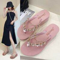 Hot sell 2023 Flip Flops Slippers Women Summer Fashion Outdoor Rhinestone Chain Wedge Beach Slipper Hawaiian Flat Sandals chaussure femme