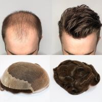 6 Inches Natural Hairlines Mens Toupee Hair Replacement Human Hair Long Lasting Adhesive Hairpiece Swiss Lace Wig Men Gift ของขวัญ