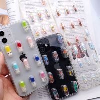 ♙◆▣ Capsule Fruits Emoticon Phone Case For iPhone 13 Pro Max X XS MAX XR 11 12 Mini 6S 7 8 Plus SE Soft Macaroon transparent Cover